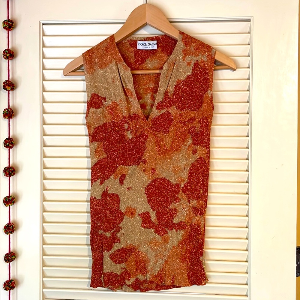 Dolce & Gabbana shades or orange e and gold camo sleeveless top size small.